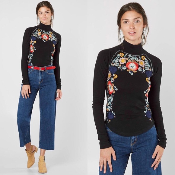 disco rose embroidered turtleneck top